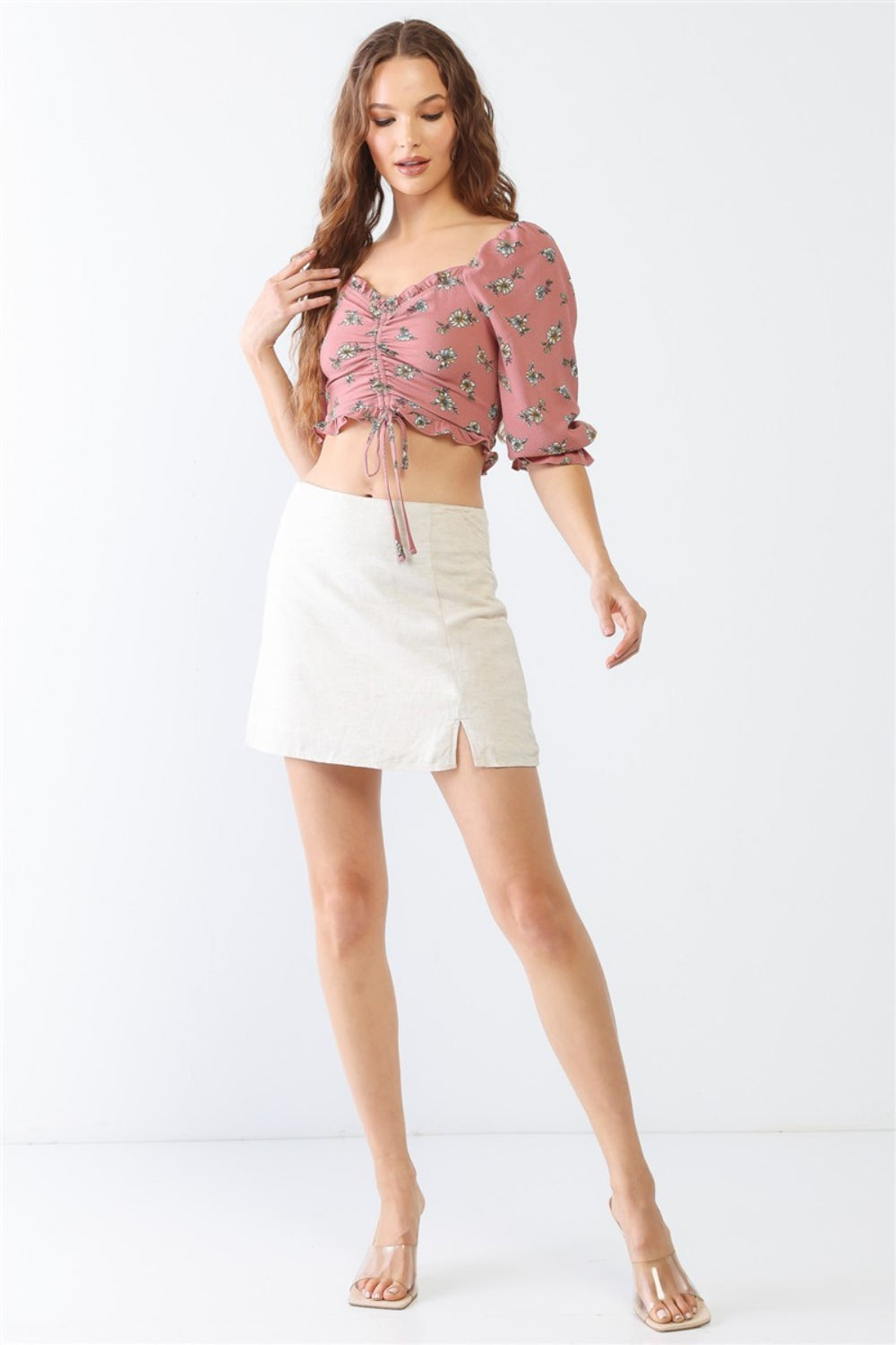 Tasha Apparel Floral Ruffle Crop Top