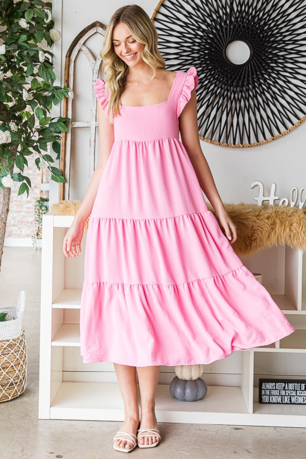 Reborn J Ruffled Tiered Midi Dress