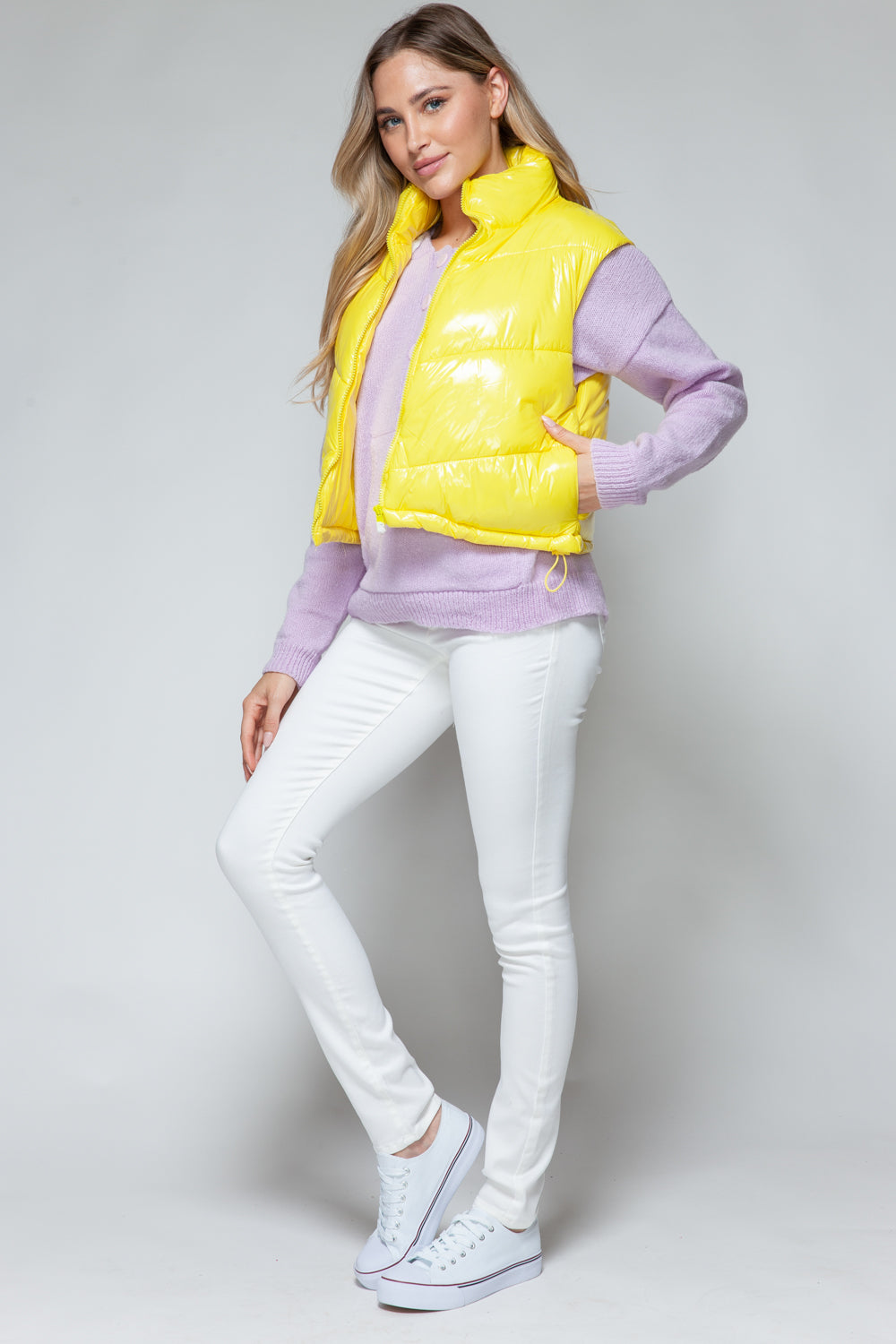 Shiny Yellow Zip Up Turtleneck Vest