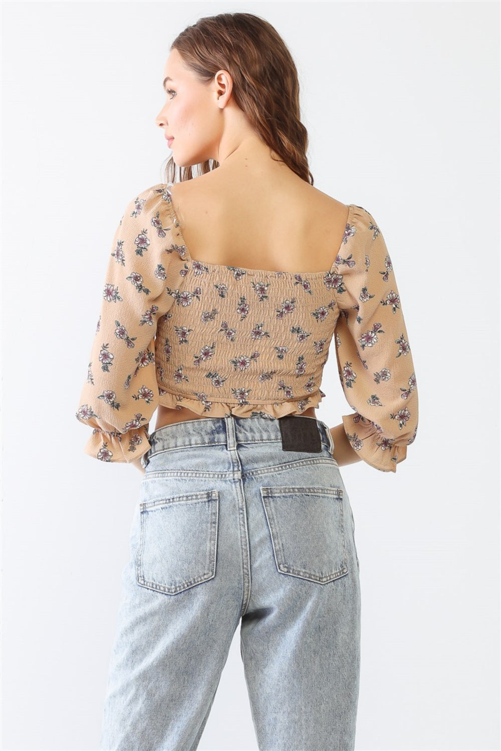 Tasha Apparel Floral Ruffle Crop Top