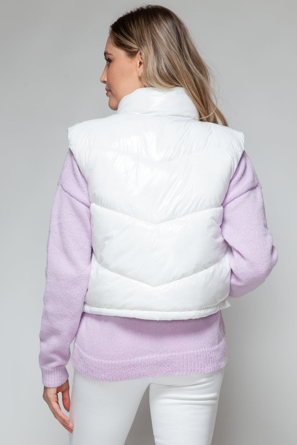 White Zip Up Turtleneck Shiny Vest