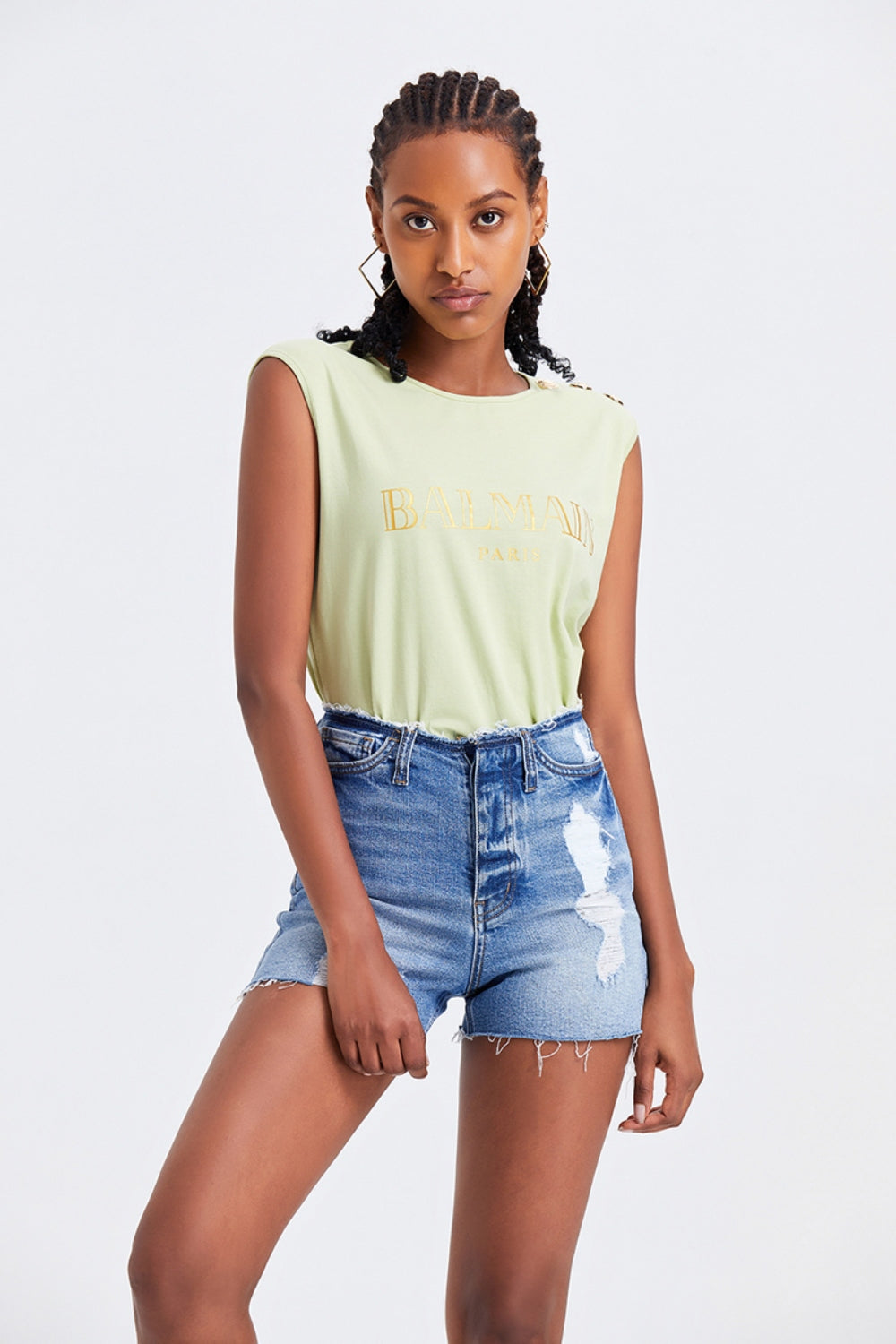 High Rise Bandless Denim Shorts