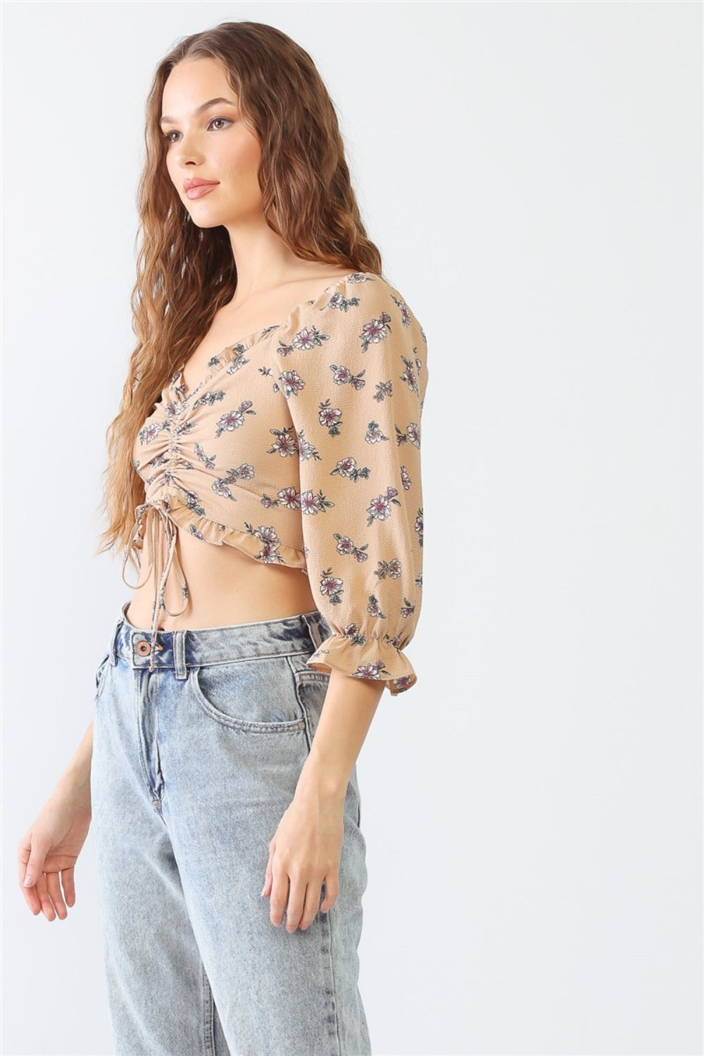 Tasha Apparel Floral Ruffle Crop Top