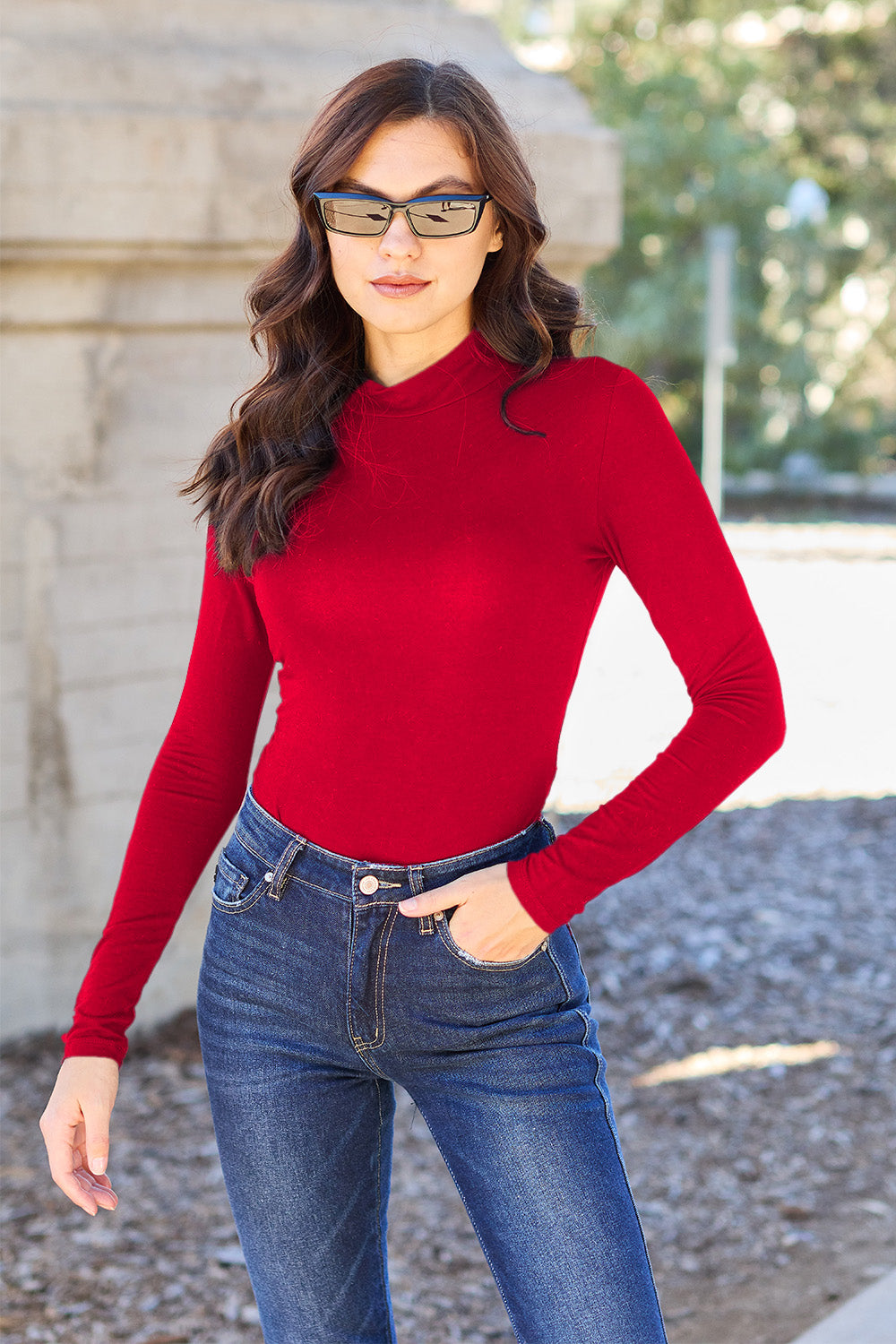 Basic Bae Mock Neck Long Sleeve Bodysuit