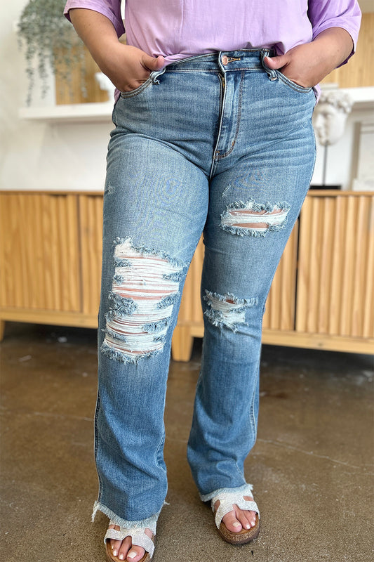 Judy Blue Distressed Raw Hem Bootcut Jeans