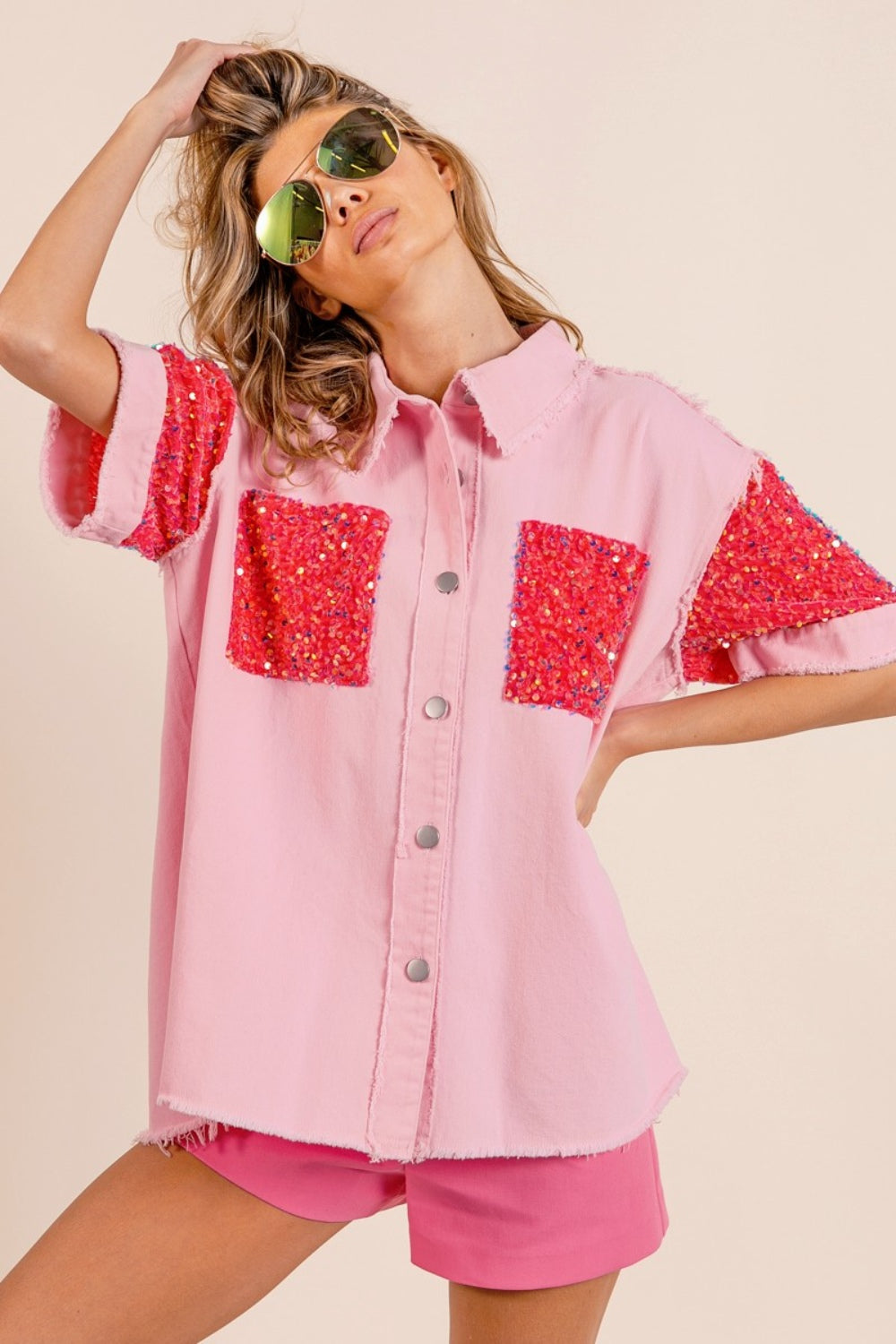 BiBi Sequin Short Sleeve Shirt