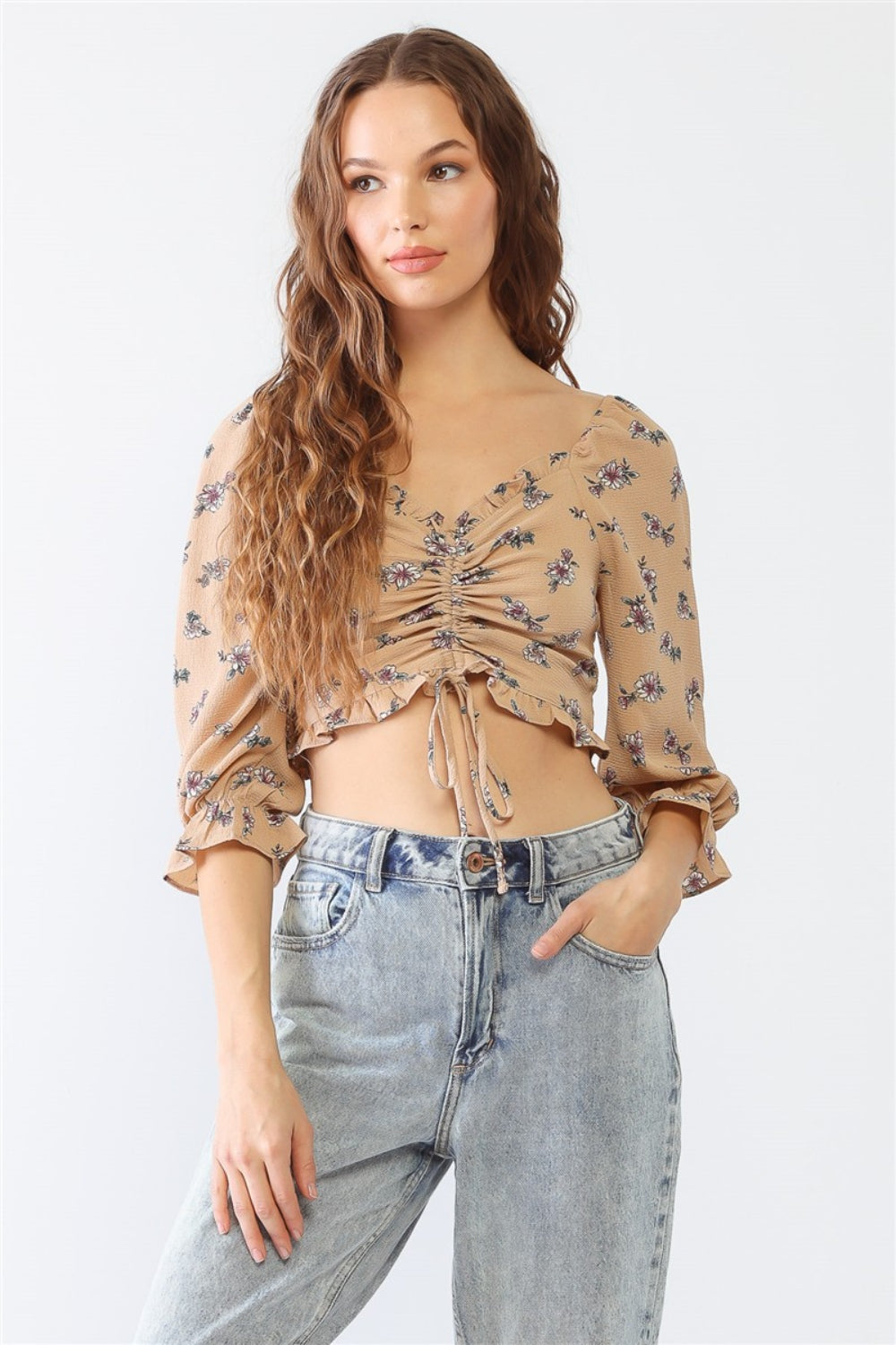 Tasha Apparel Floral Ruffle Crop Top