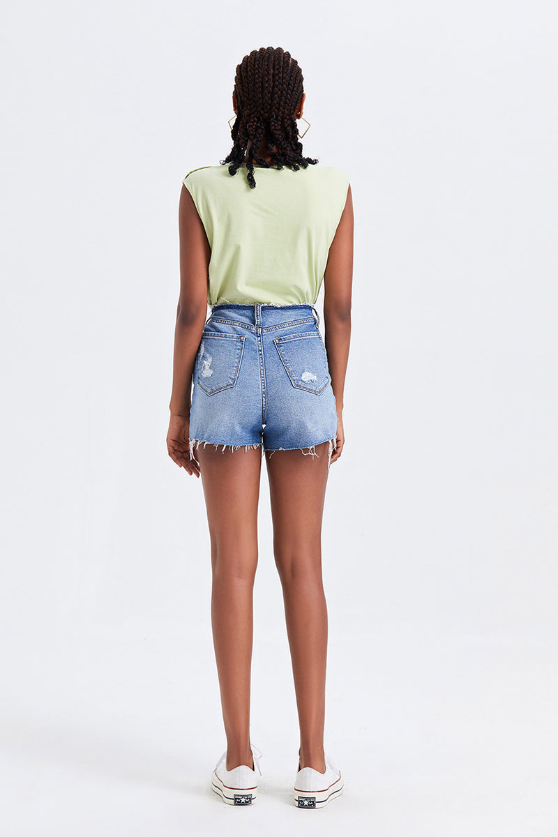 High Rise Bandless Denim Shorts