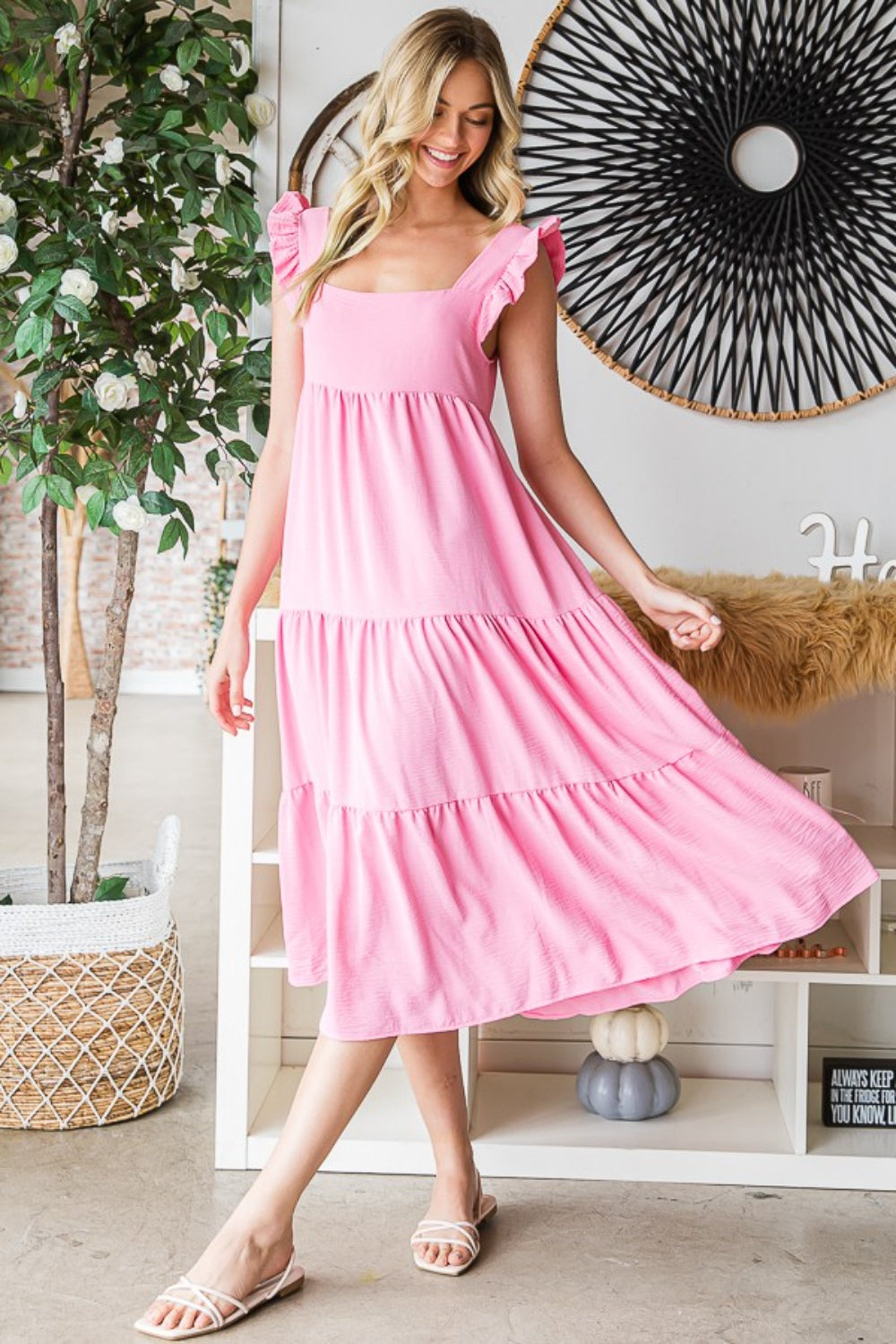 Reborn J Ruffled Tiered Midi Dress