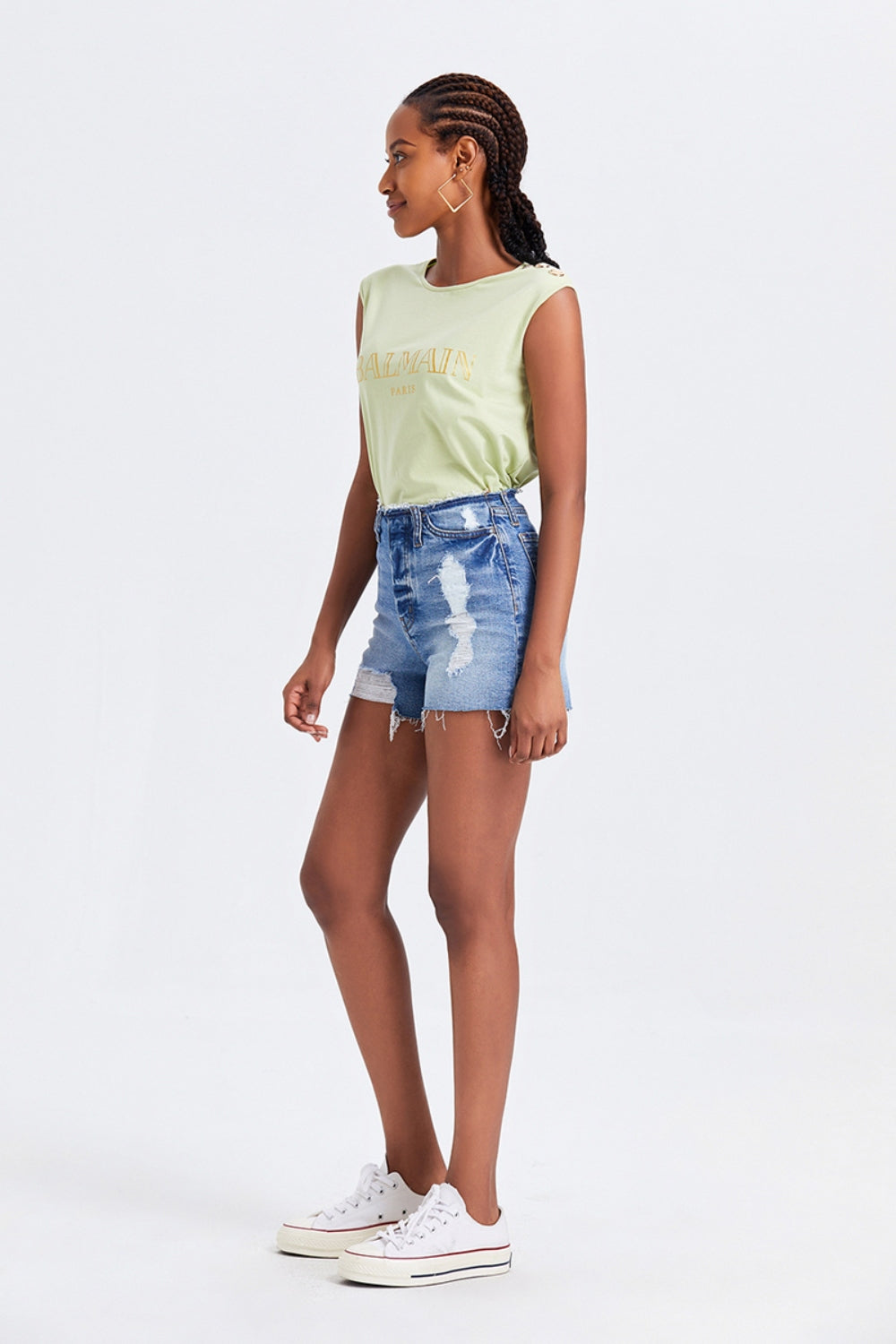 High Rise Bandless Denim Shorts