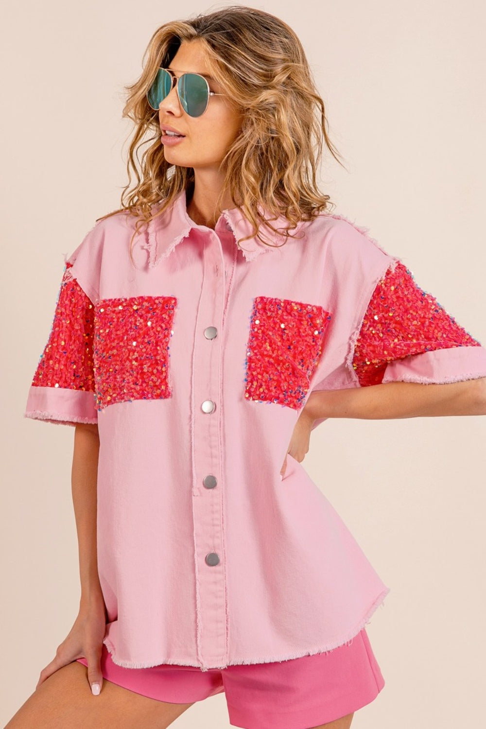 BiBi Sequin Short Sleeve Shirt