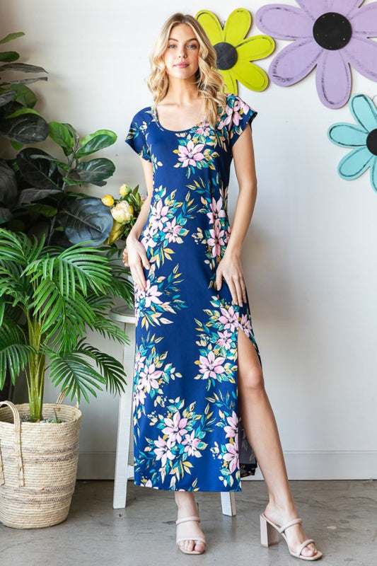 Heimish Floral Short Sleeve Slit Dress