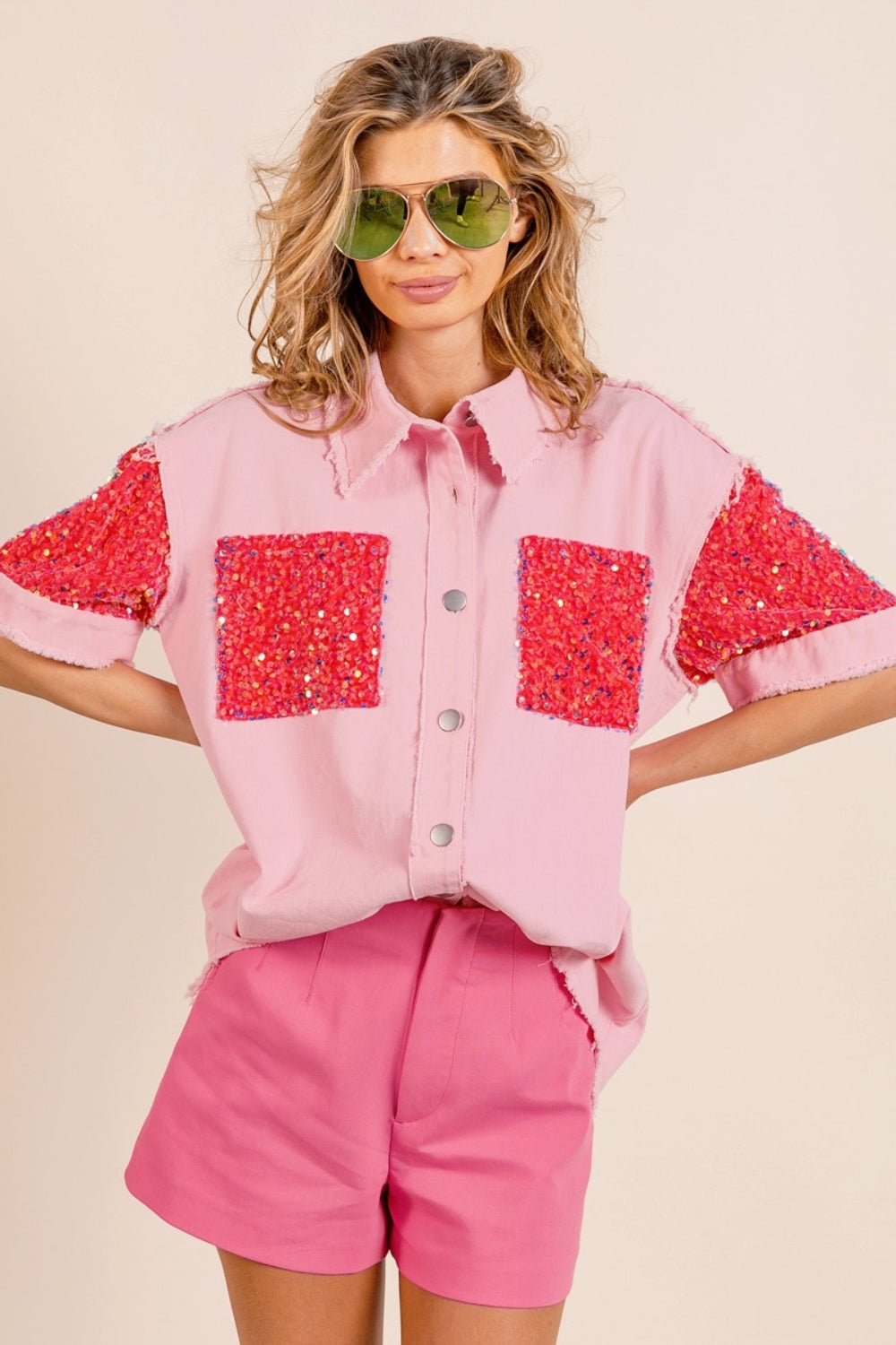 BiBi Sequin Short Sleeve Shirt