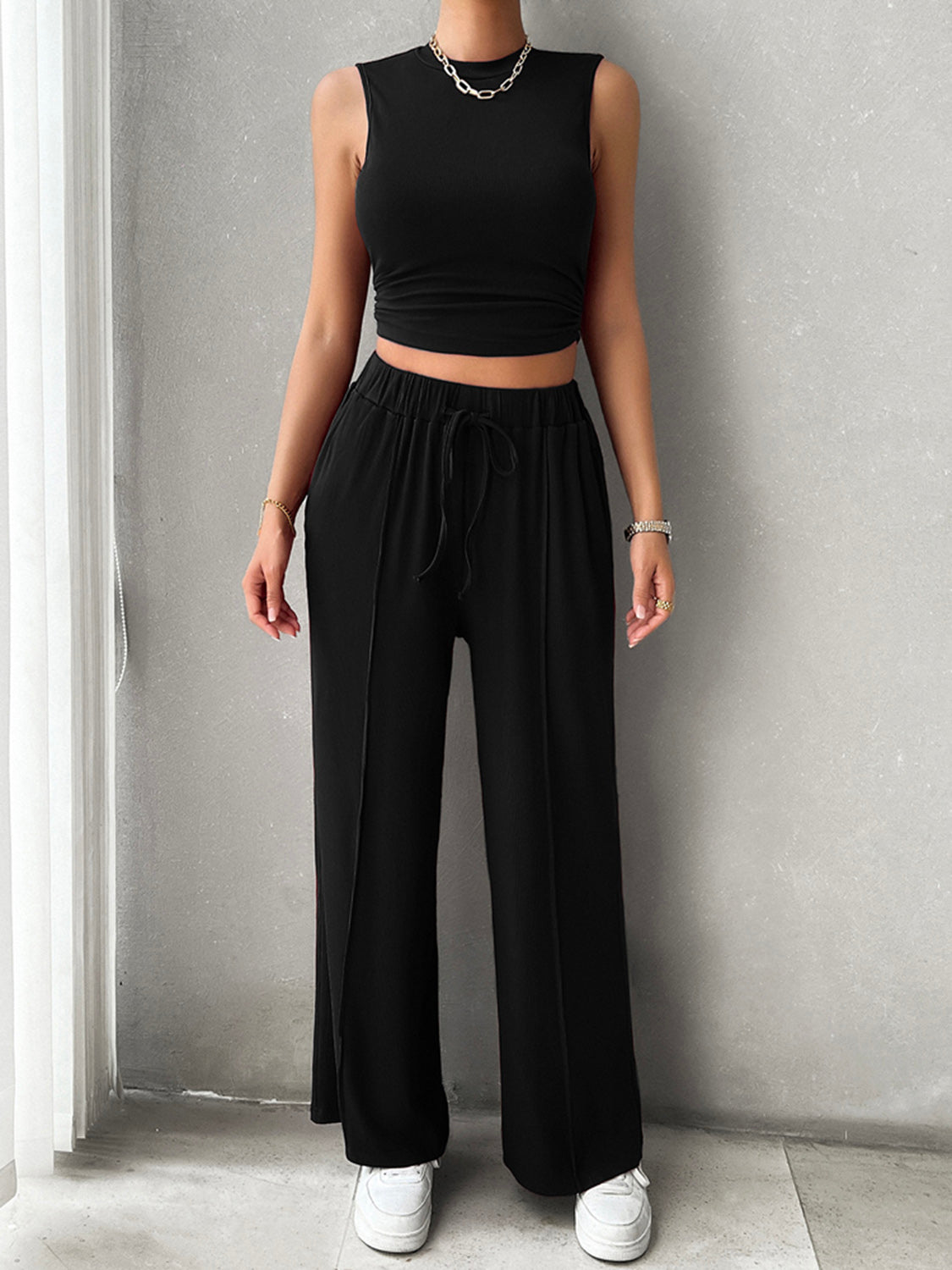 Sleeveless Top and Drawstring Pants Set