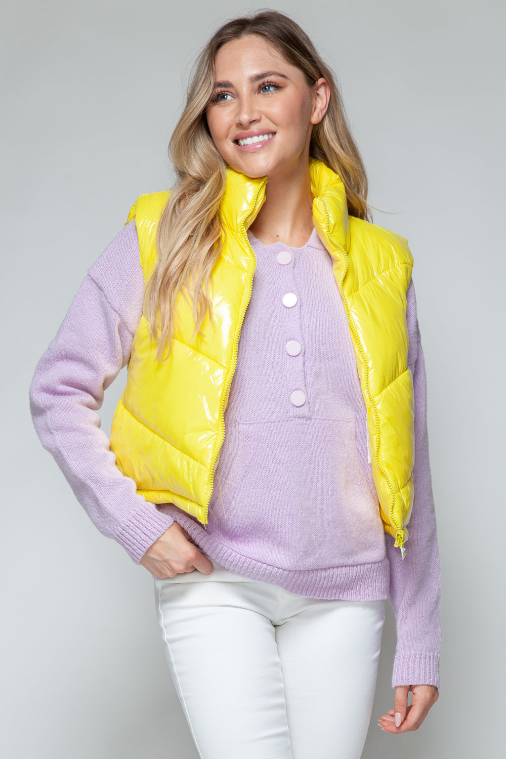 Shiny Yellow Zip Up Turtleneck Vest