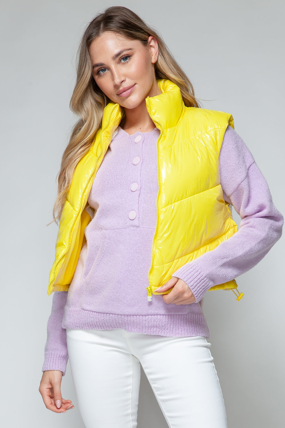 Shiny Yellow Zip Up Turtleneck Vest