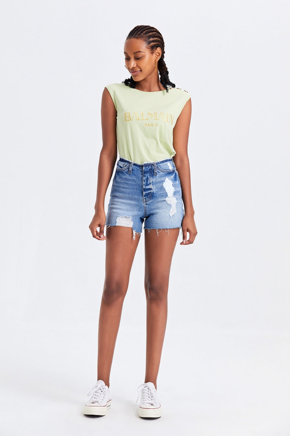 High Rise Bandless Denim Shorts