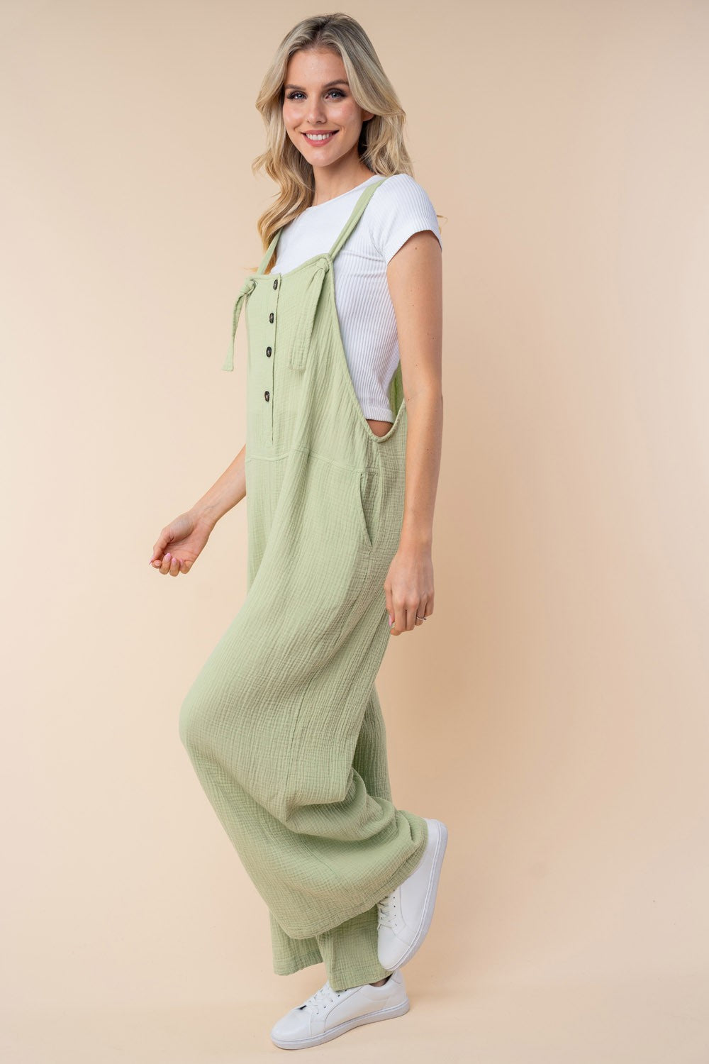 Texture Sleeveless Wide Leg Jumpsuit