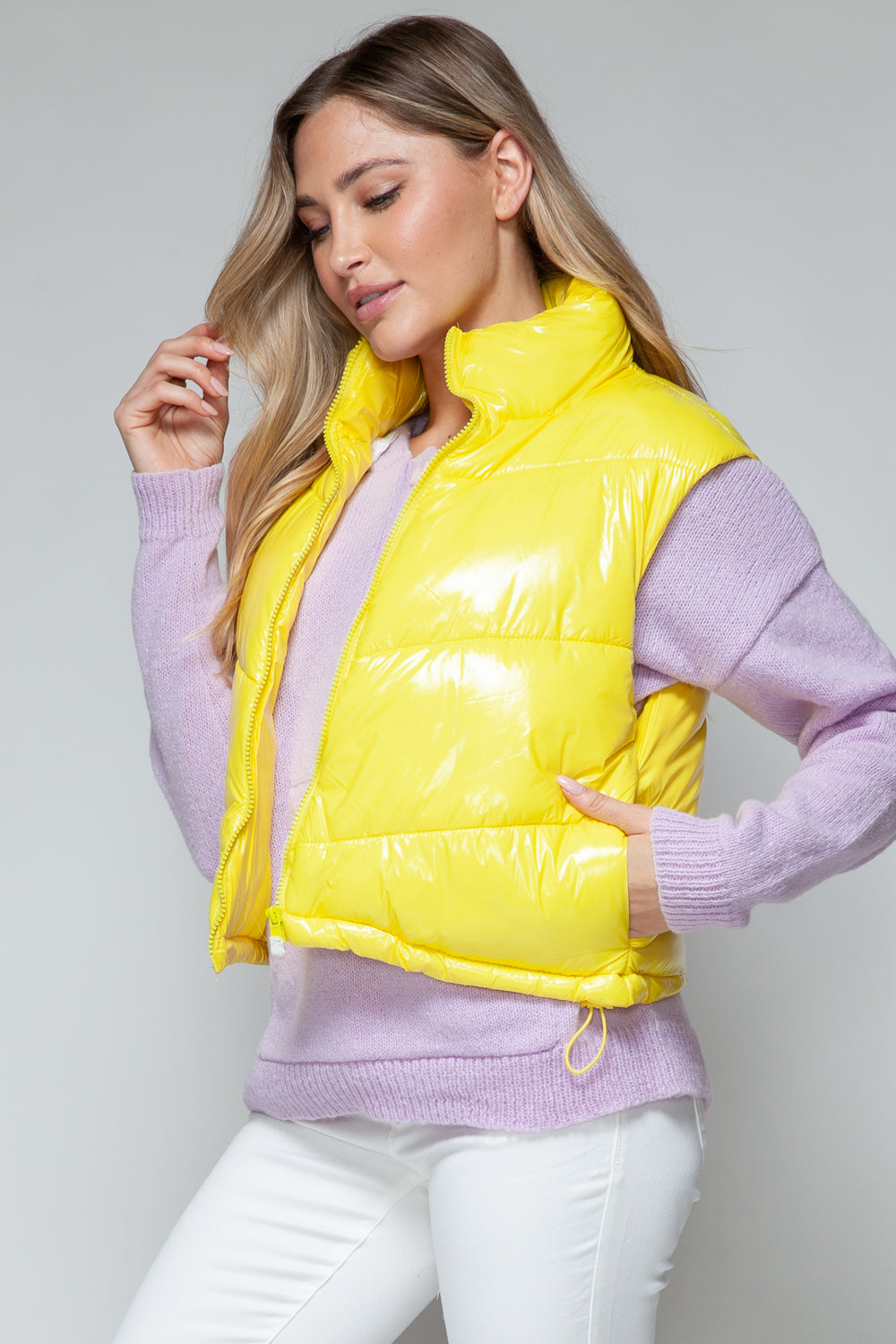 Shiny Yellow Zip Up Turtleneck Vest