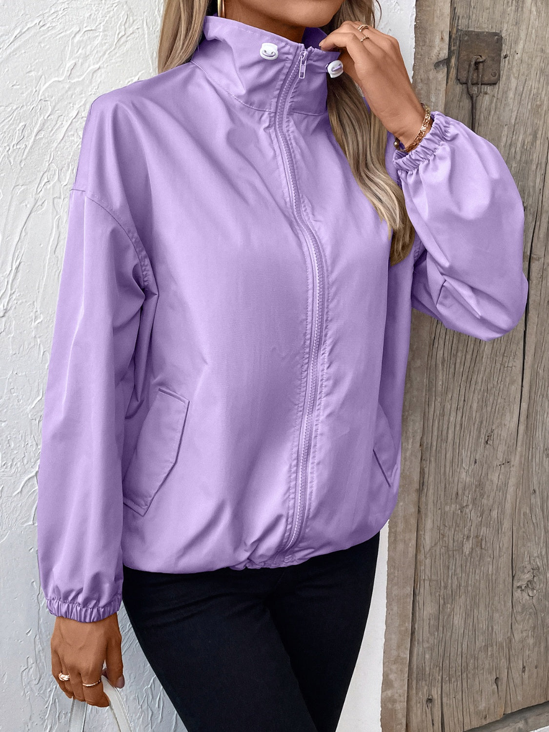 Pocketed Zip Up Long Sleeve Jacket