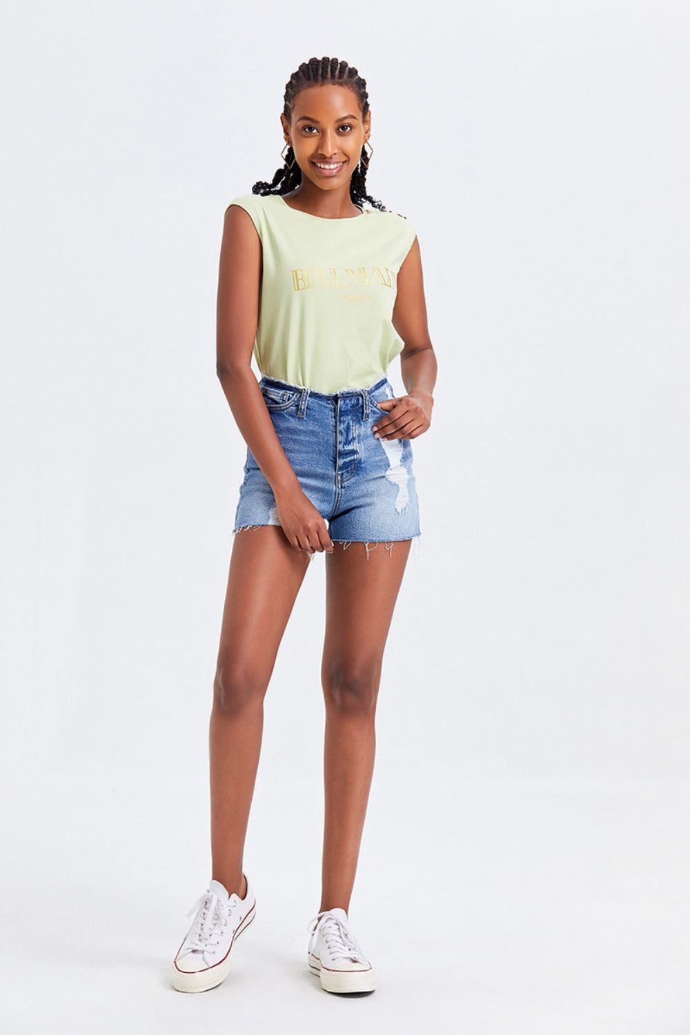 High Rise Bandless Denim Shorts