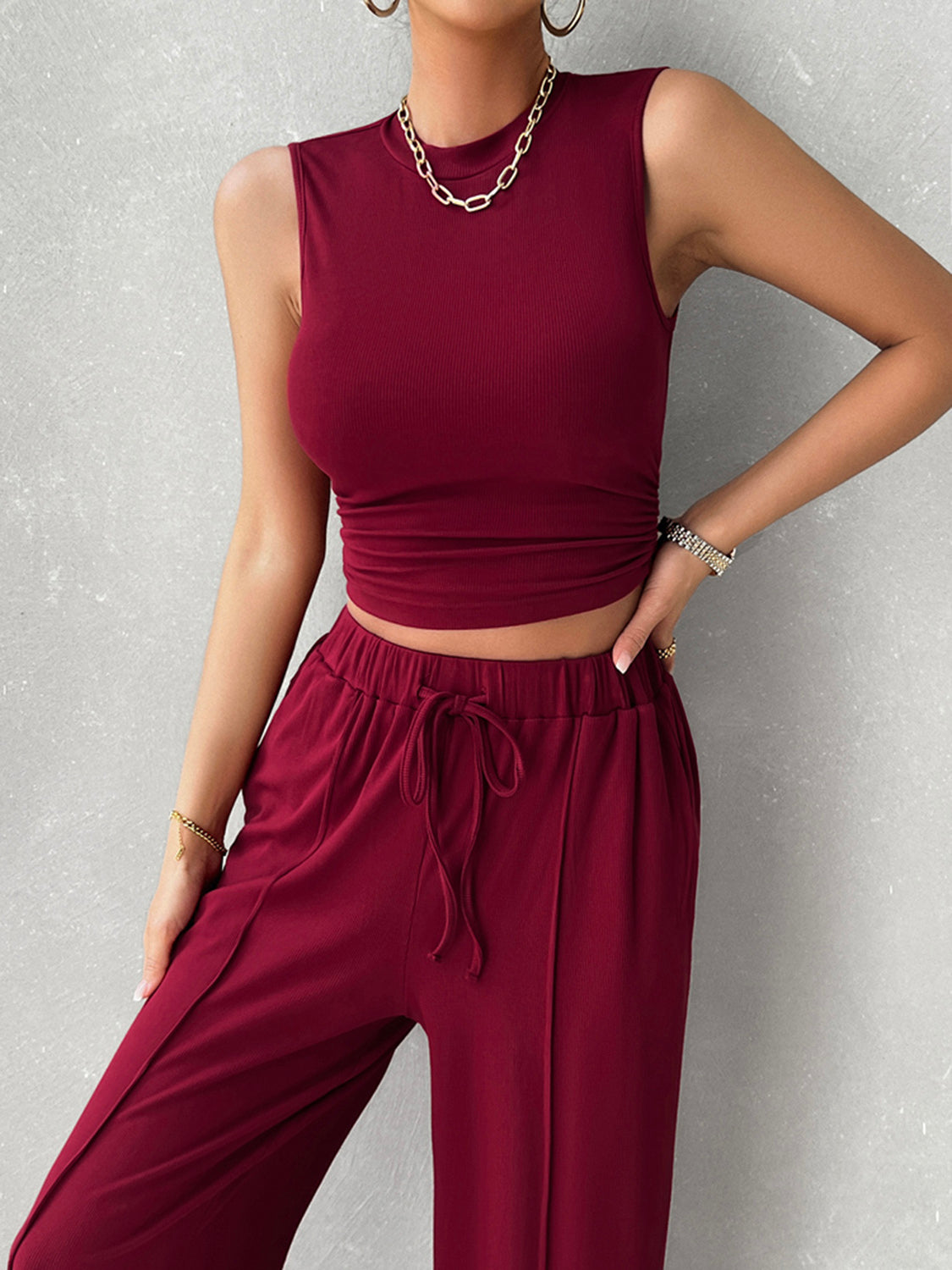 Sleeveless Top and Drawstring Pants Set