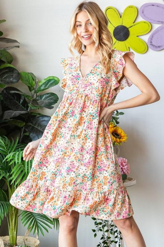 Heimish Floral Ruffled V-Neck Dress