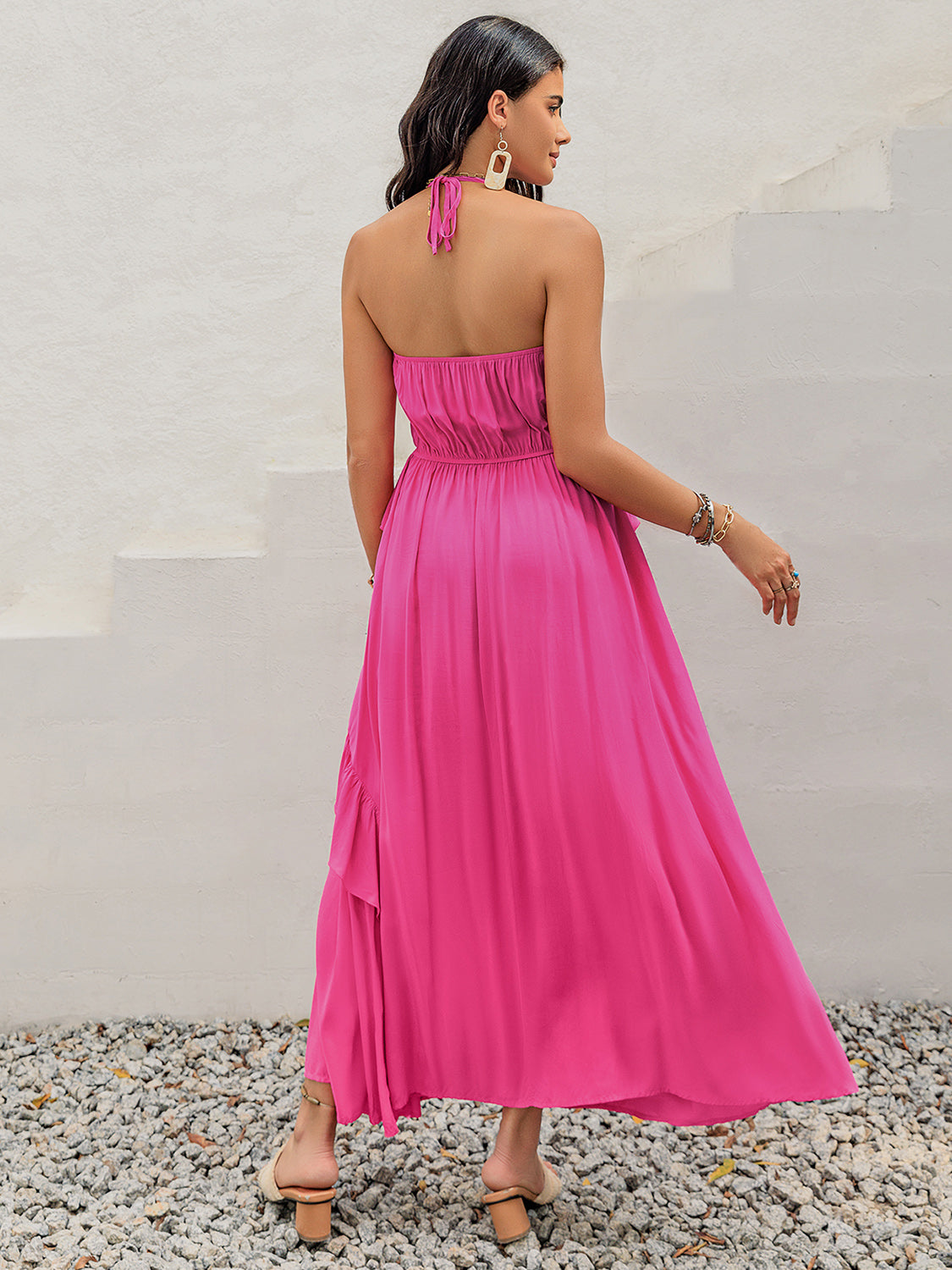 Ruffled Halter Neck Sleeveless Maxi Dress