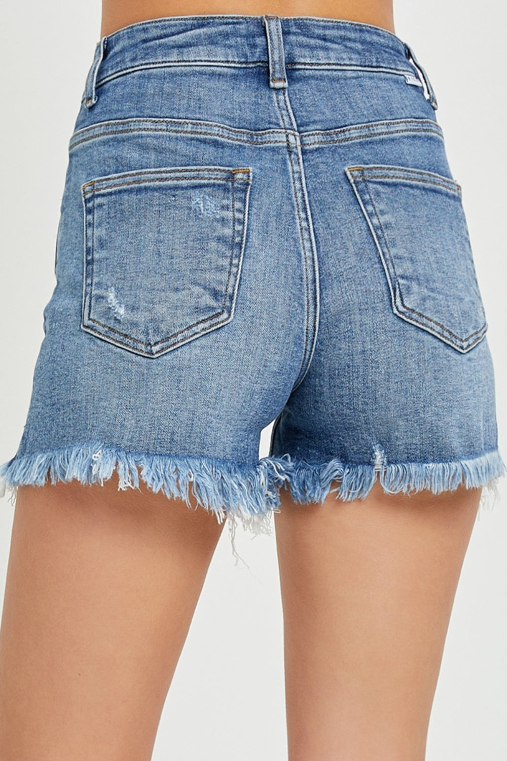 RISEN High Rise Raw Hem Denim Shorts