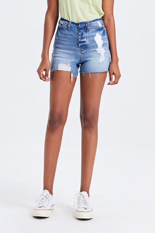 High Rise Bandless Denim Shorts