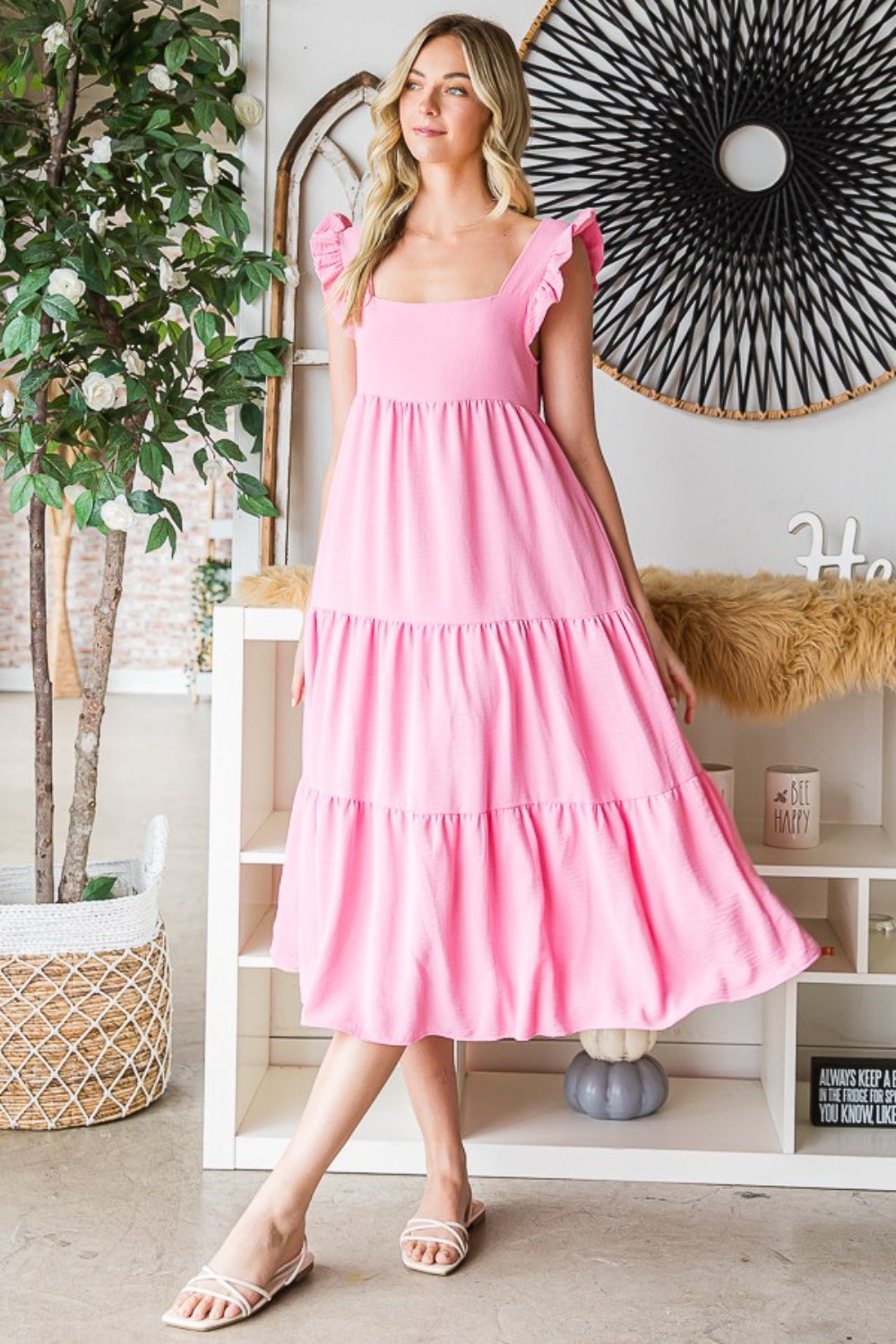 Reborn J Ruffled Tiered Midi Dress