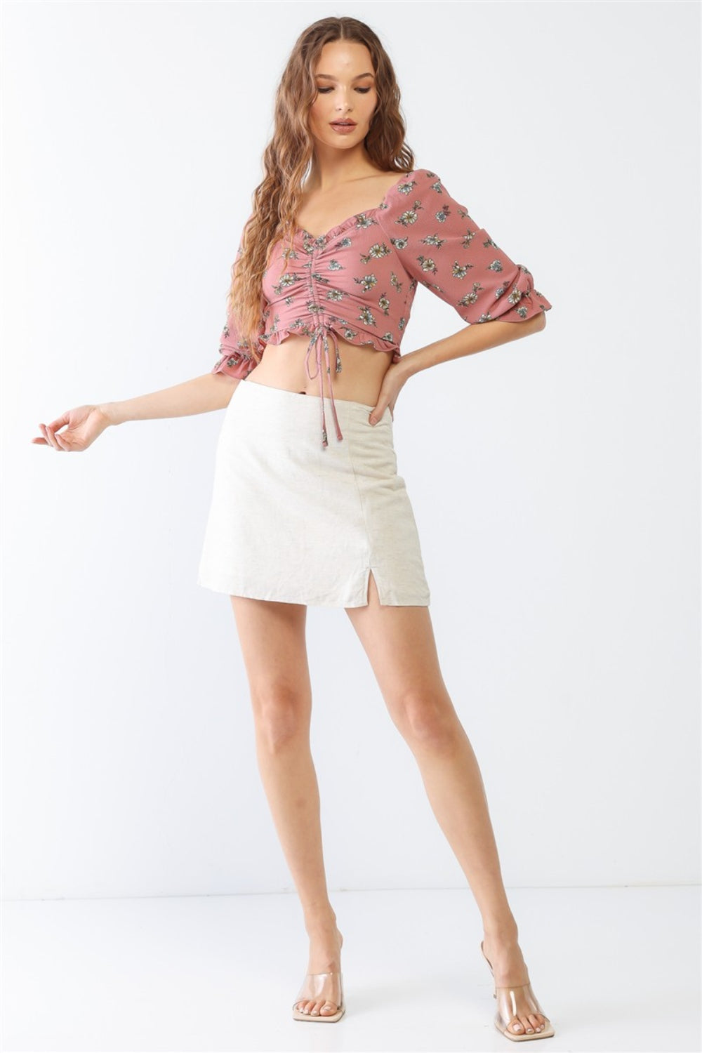 Tasha Apparel Floral Ruffle Crop Top