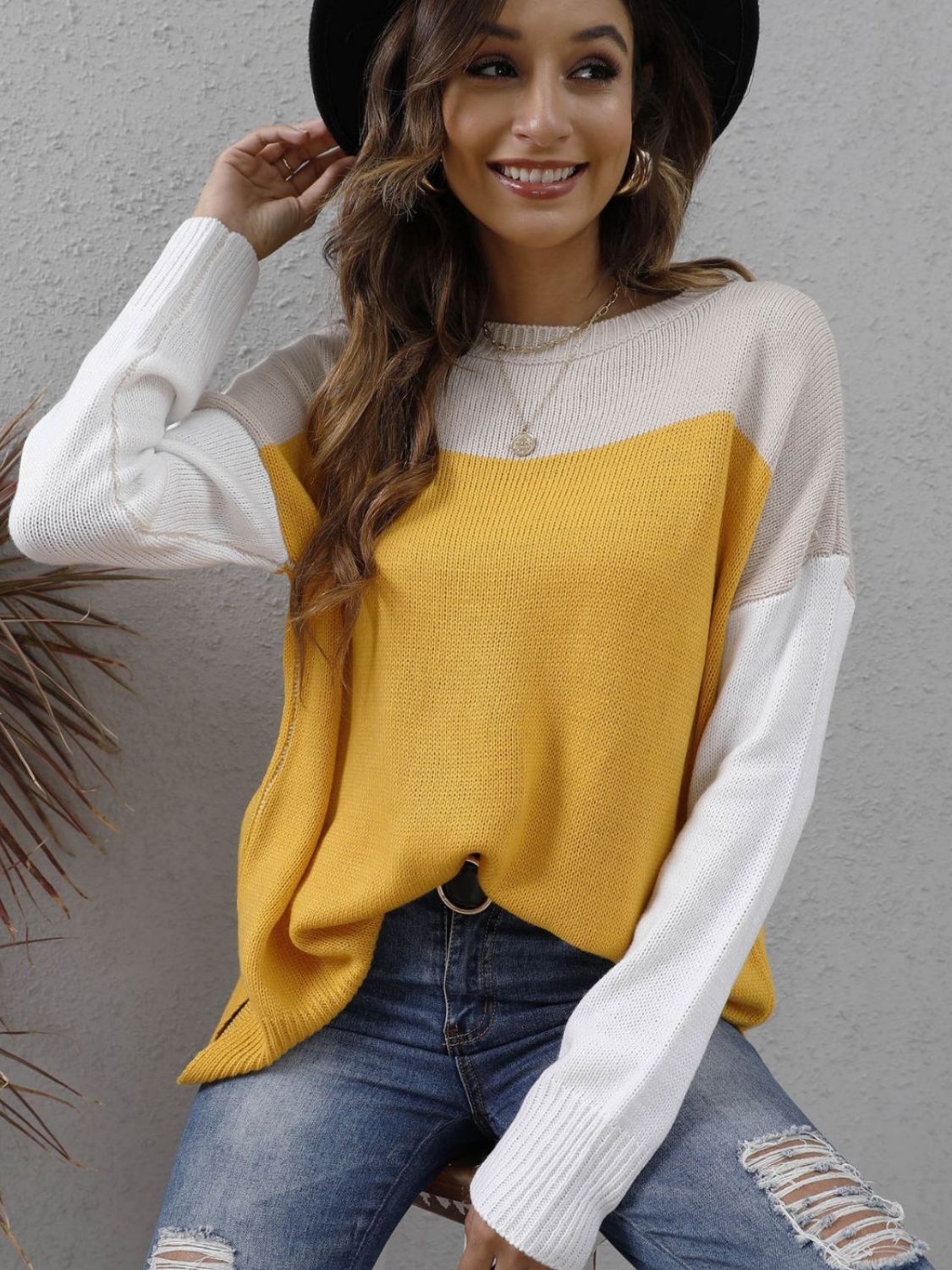 Color Block Dropped Shoulder Sweater