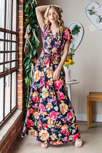 Heimish Floral Surplice Tie Waist Maxi Dress