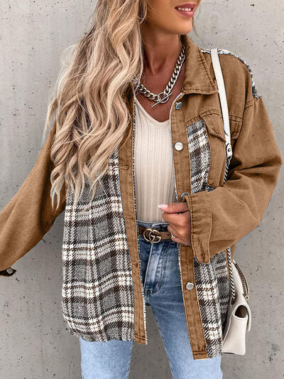 Plaid Button Up Dropped Shoulder Jacket