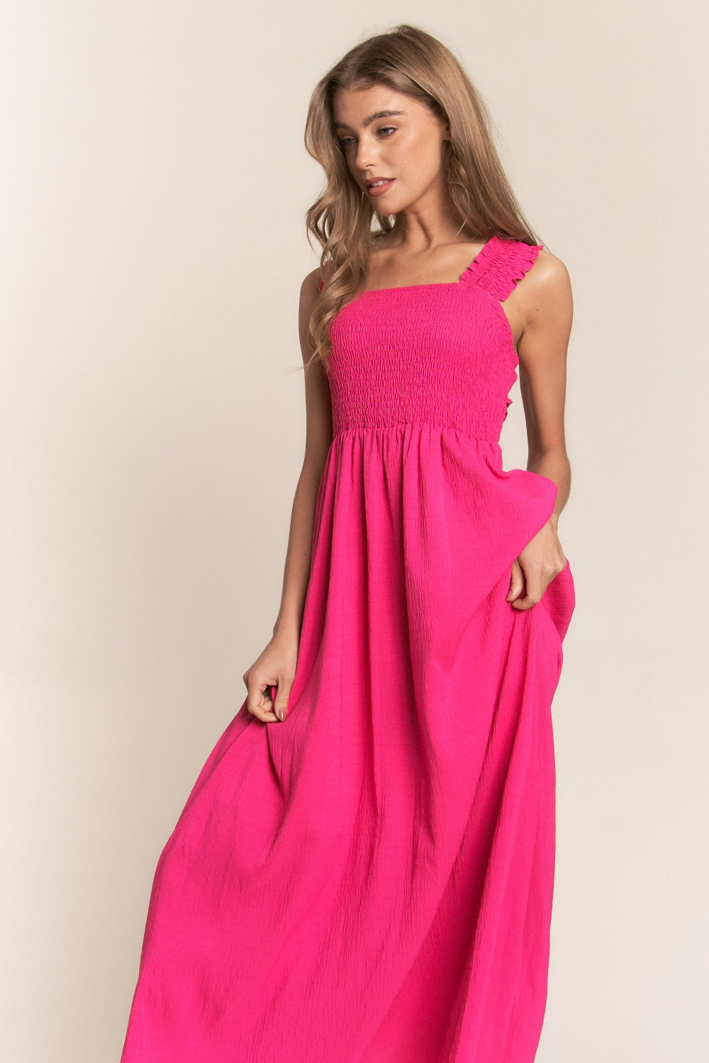 Crisscross Back Tie Smocked Maxi Dress