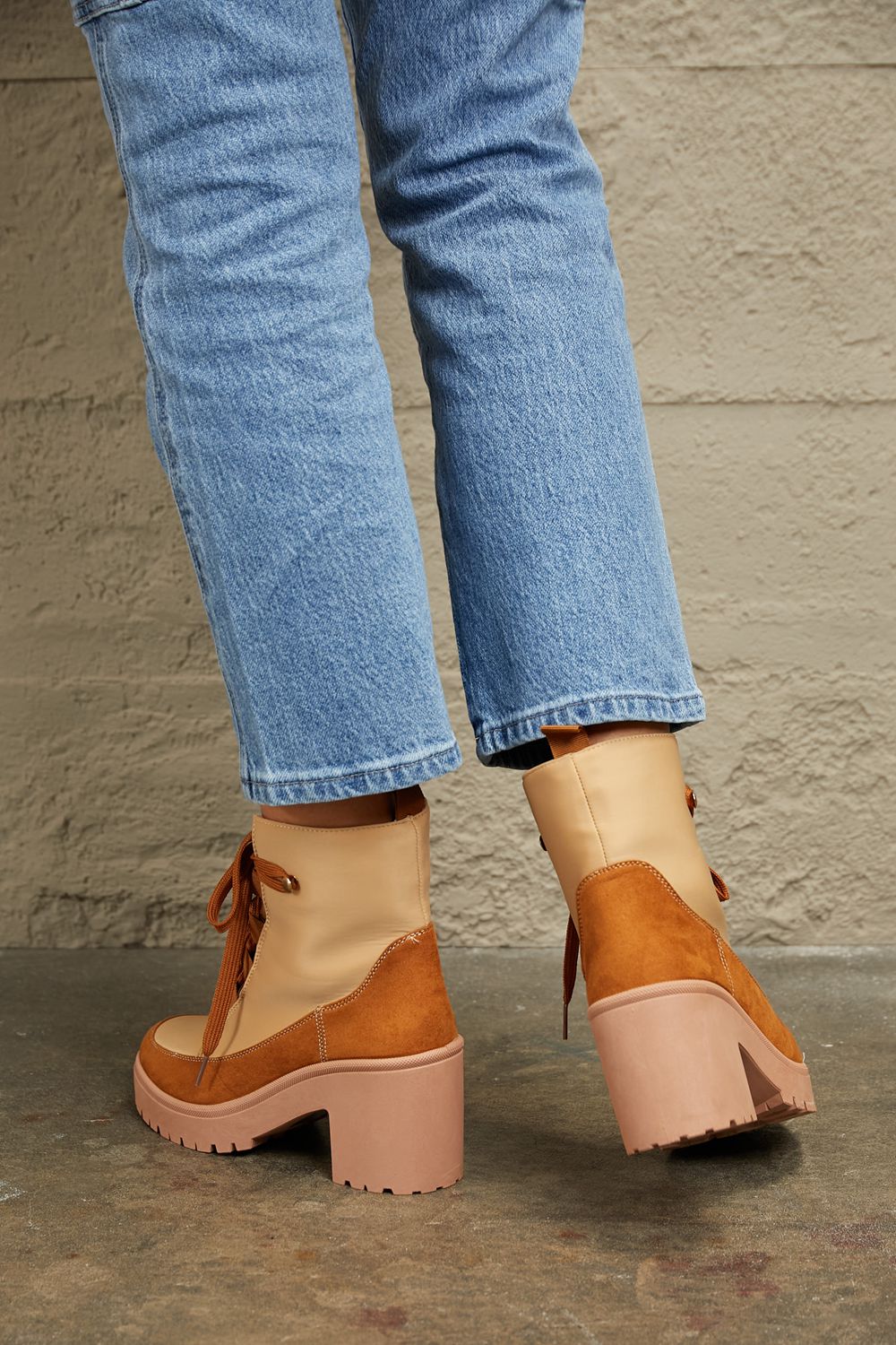 East Corp Lace Up Lug Booties