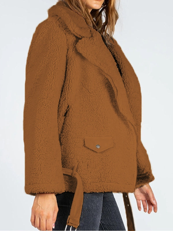 Zip-Up Belted Sherpa Jacket