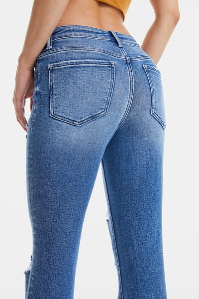 High Waist Distressed Cat's Whiskers Straight Jeans