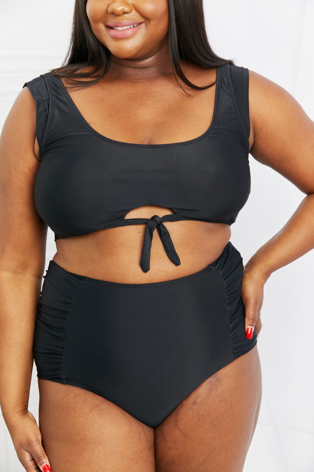 Sanibel Crop Swim Top and Ruched Bottoms Set in Black