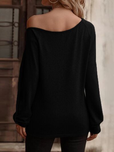 Decorative Button One Shoulder T-Shirt