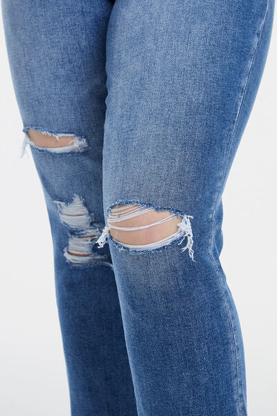 High Waist Distressed Cat's Whiskers Straight Jeans