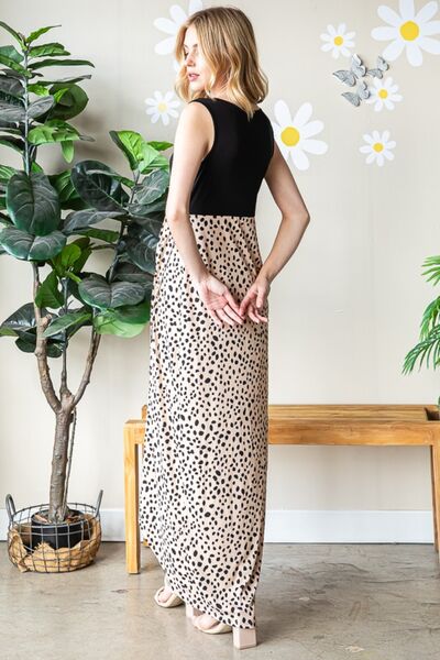 Heimish Slit Animal Print V-Neck Wide Strap Dress