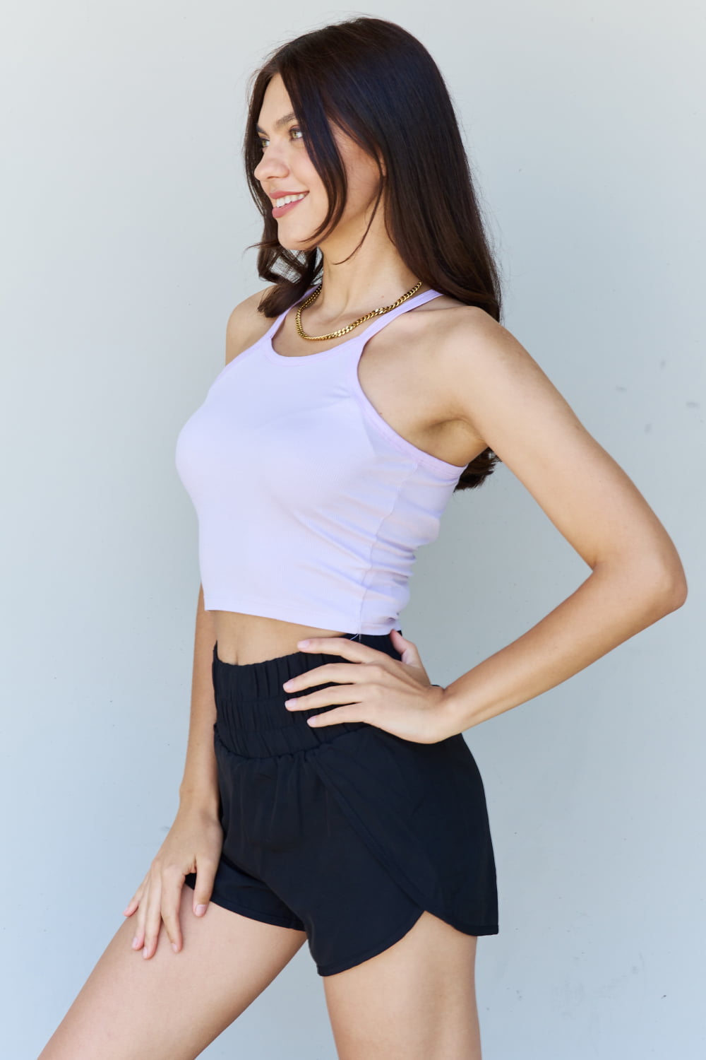 Modal Short Strap Ribbed Tank Top in Lavender