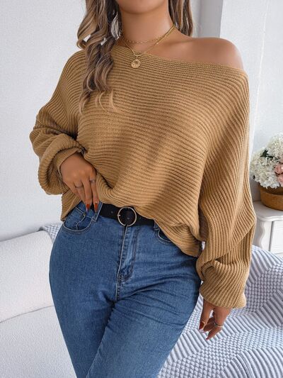 One-Shoulder Lantern Sleeve Sweater