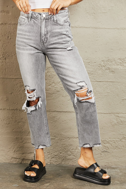 High Waisted Cropped Straight Jeans