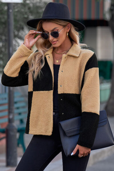 Color Block Snap Down Collared Jacket