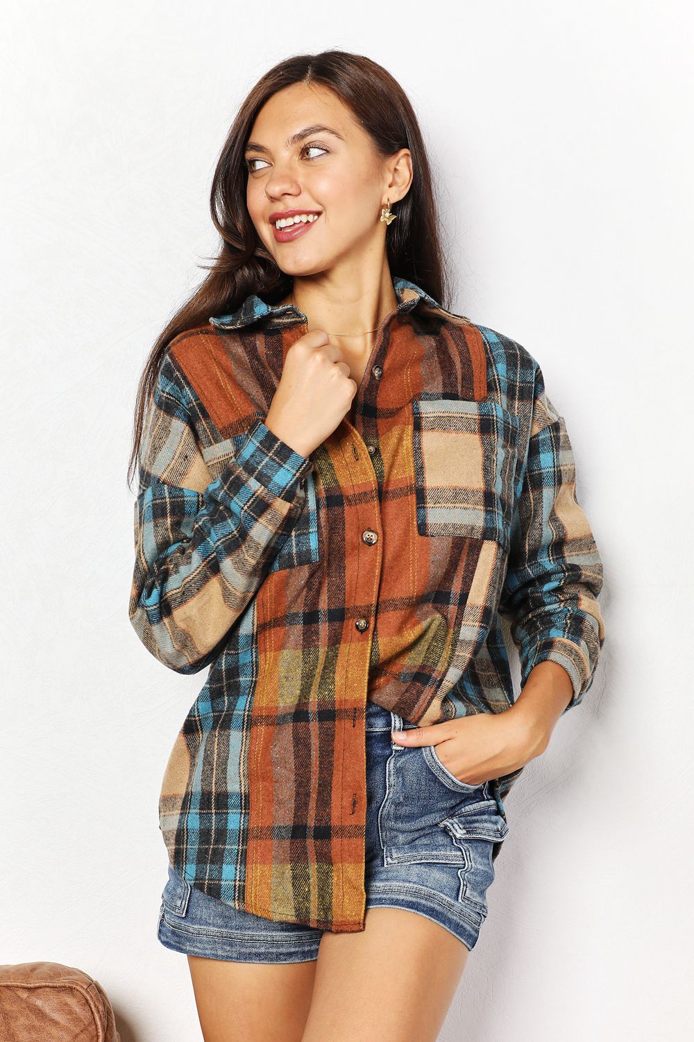 Plaid Curved Hem Shirt