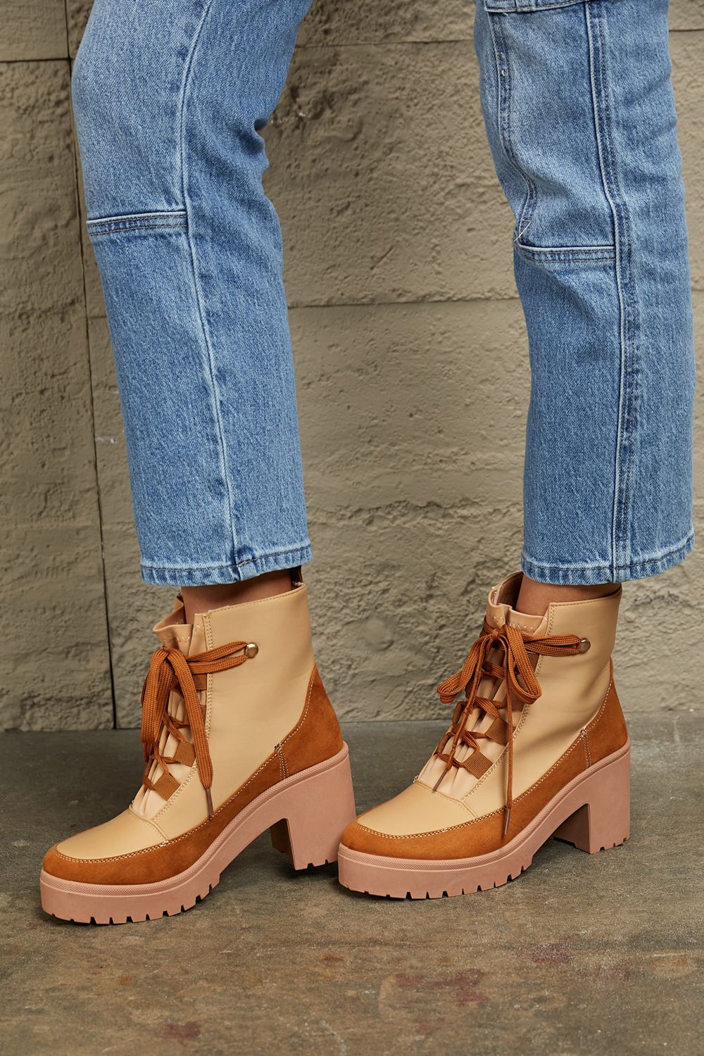 East Corp Lace Up Lug Booties