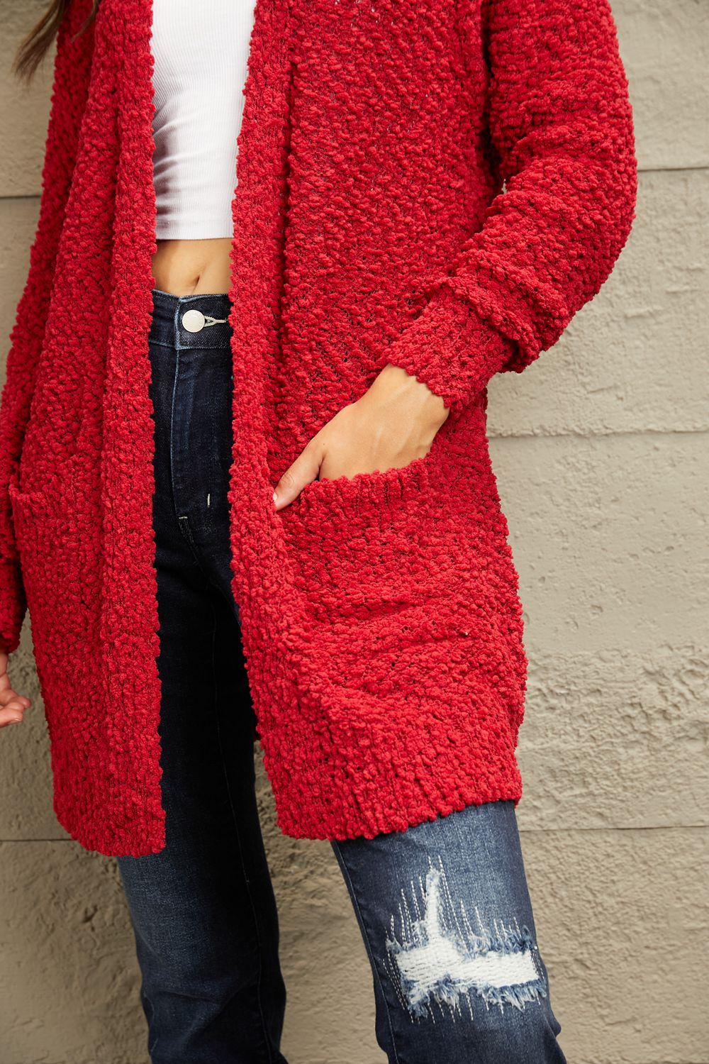 Zenana Open Front Popcorn Cardigan